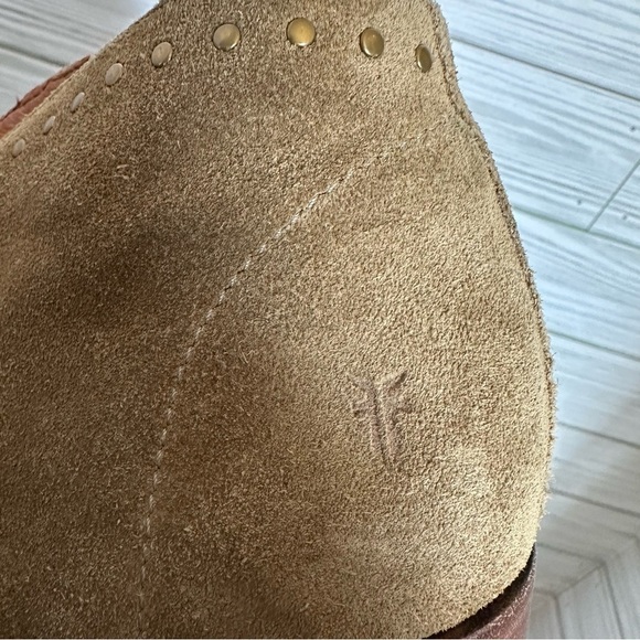 Frye ankle Tan Suede Studded Nora Side Zip women’s Booties - Picture 13 of 15